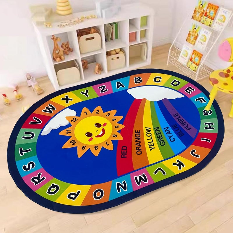 USTIDE Large Oval Educational Kids Rug 6x9,ABC Alphabet Colors Rainbow Fun Classroom Carpet Non-Slip Play Mat Washable Bedroom Playroom Rug Decor - Image 4